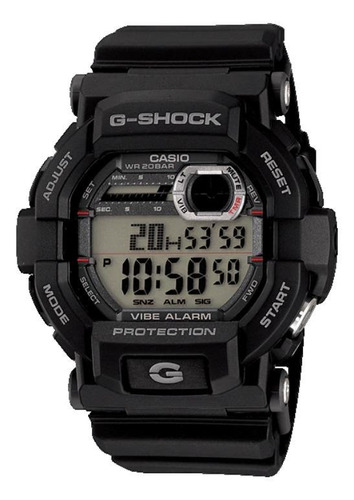 Reloj pulsera Casio G-Shock GD-350 de cuerpo color negro, digital, para hombre, fondo gris, con correa de resina color negro, dial negro, subesferas color negro y plateado, minutero/segundero negro, bisel color negro, luz blanco y hebilla doble
