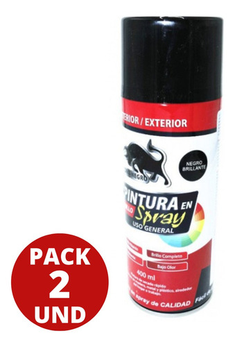 Pintura En Aerosol Spray Brillante 400ml Toro Negro Pack 2 