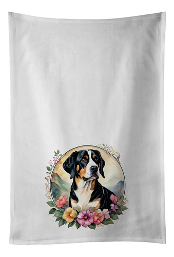 Entlebucher Mountain Dog And Flowers Kitchen Towel Set Of 2 