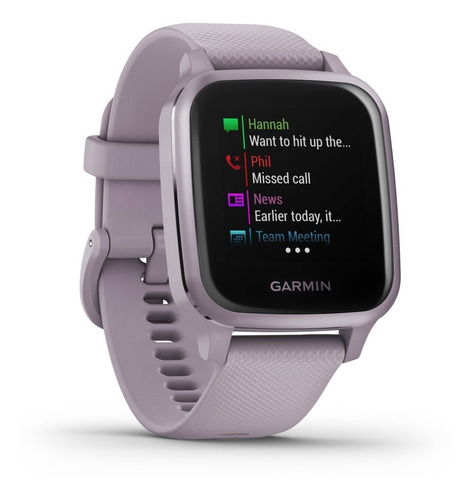 Smartband Garmin Venu Venu Sq 1.3" caja 40mm de polímero reforzado con fibra orchid, malla orchid de silicona y bisel metallic orchid de aluminio anodizado
