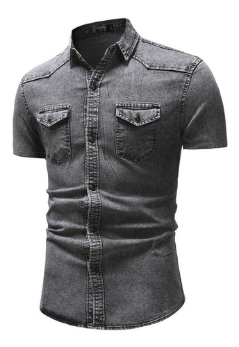 Camisa De Manga Corta De Mezclilla Casual Para Hombre