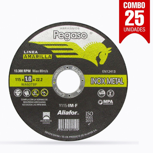 Disco Corte 115 X 1.6 Plano Inox /metal Pegaso Aliafor X 25u