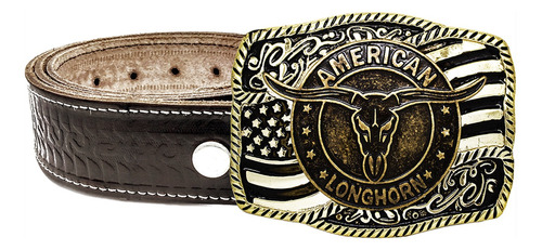 Cinto Peao Com Fivela Country American Longhorn Dourada