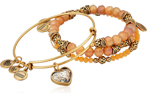 Alex Y Ani Crystal Patina Heart Juego De 3 Brazaletes De Oro