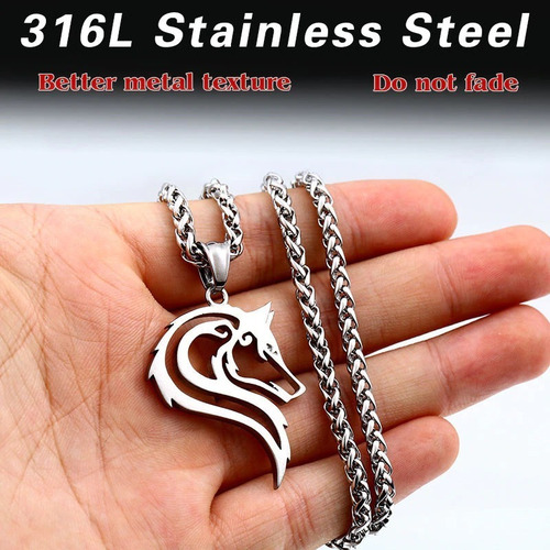 Collar Acero Inoxidable Vikingo Lobo Nórdico Amuleto Hombre