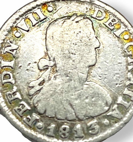 Auténtica Moneda De Plata 1/2 Real Año 1813 Ferdinando Vii (Usado)
