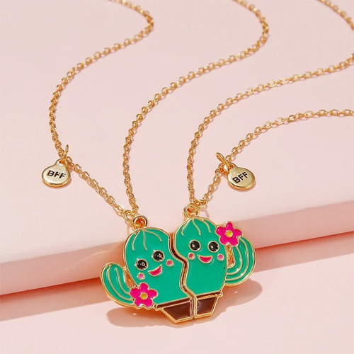 V Set 2 Collares Magnéticos De Cactus Mejores Amigos Bff