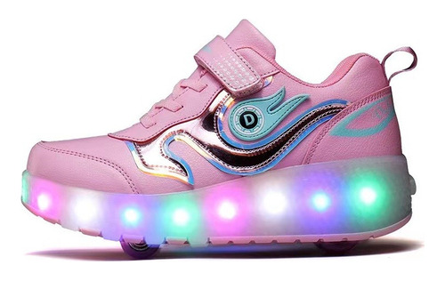 Patines Led Rosa Recargables De Dos Ruedas Para Chicas