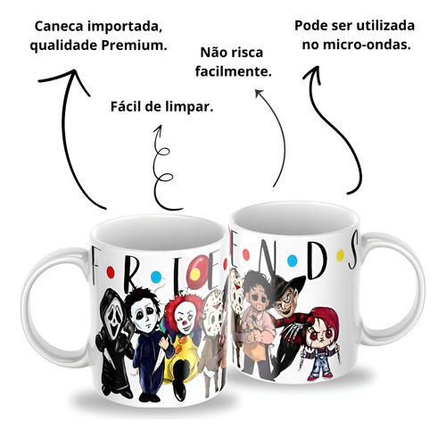 Caneca De Cerâmica Premium Chucky Pânico Jason Friends