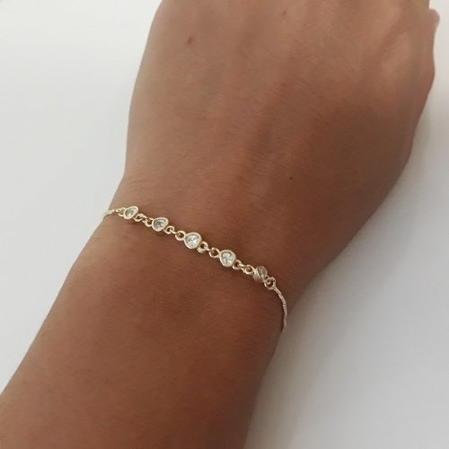 Pulseira Bracelete Dourada F Ouro Zirconia Coração Noiva