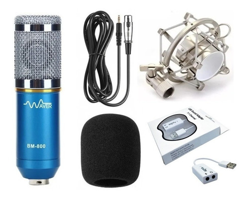 Microfone Waver BM-800 Condensador Unidirecional cor azul/prateado