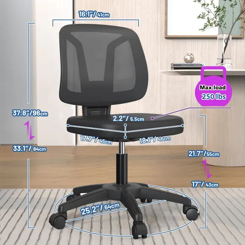 Pequeña Silla Giratoria Ergonómica Sin Brazos Para Oficin.