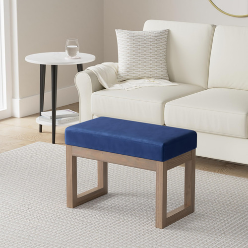 Banco Otomano Rectangular 68 Cm Terciopelo Azul Sala Dormito