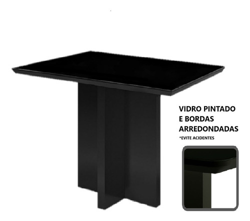 Mesa De Vidro 1,20x0,8m Preta Escritório Trabalhar Reunião Preto