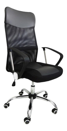 Cadeira de escritório Pelegrin PEL-8009  preta com estofado de couro p.u. e tela mesh x 8 unidades