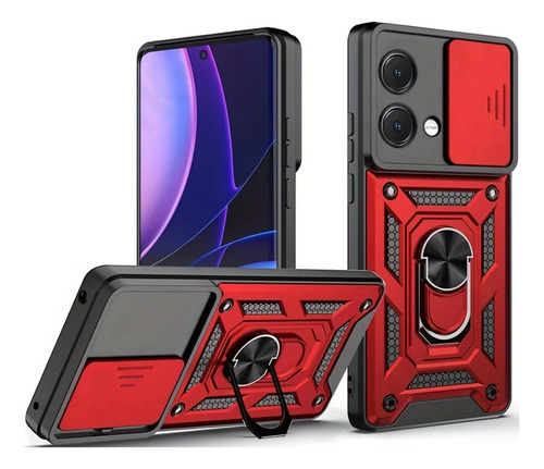 Funda Reforzada Armor Para Motorola Moto G54 Cubre Camaras Rojo Armor