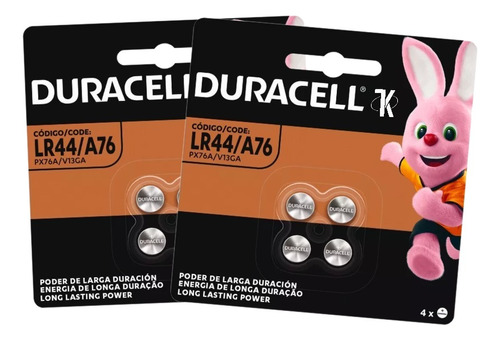 Pilha / Bateria Lithium Lr44 / A76 Duracell - 2 Cartelas C/4