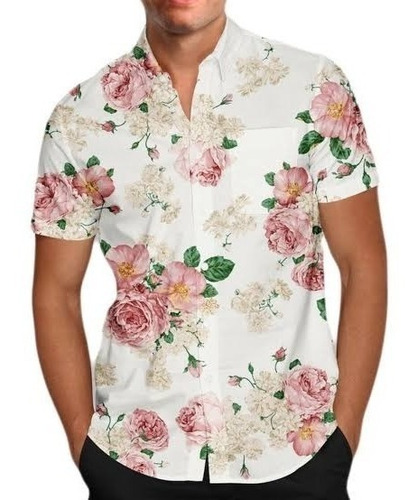 Kit 14 Camisa Social Masculina Floral Estampada Manga Curta