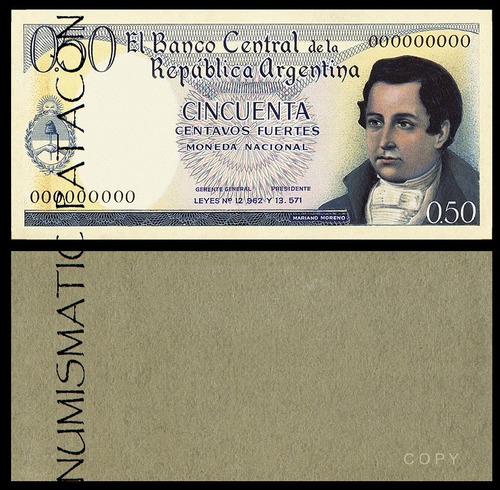 Billete Argentina Sin Emitir 50 Cent 1950 A Facsimil Copia