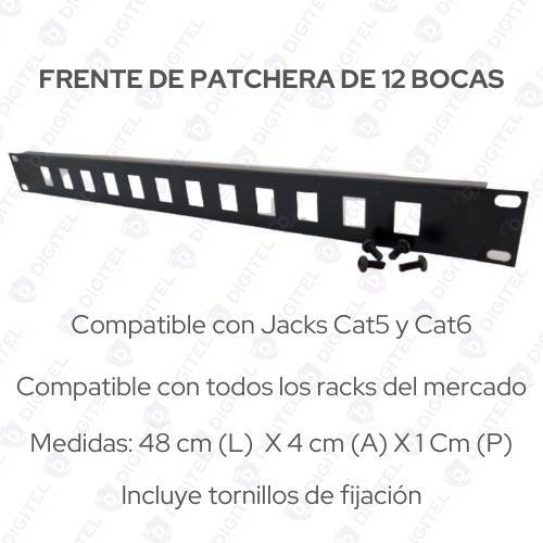 Frente Patchera 1u 12 Bocas Cat5 Cat6 Para Racks 19 Pulgadas