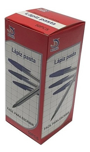 Caja Con 50 Lápices Pasta Azul Escritura Fluida