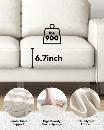 Miscoos Sofá Con Asientos De Almacenamiento Cómodo Sofá De 3 Beige Diseño De La Tela