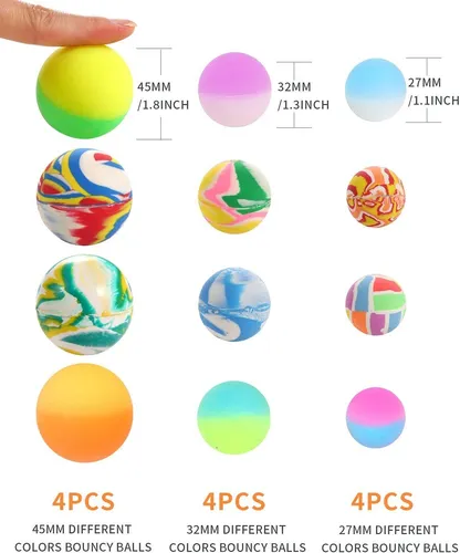 Pllieay 12pcs Bouncy Balls 3 Sizes Mixed Color, Bouncing ...