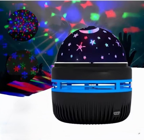 Lámpara Proyector Led Infantil 360° Estrellas Usb Negro Azul