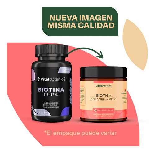 Biotina Pura + Colageno Hidrolizado Con 60 Capsulas Sabor Sin sabor