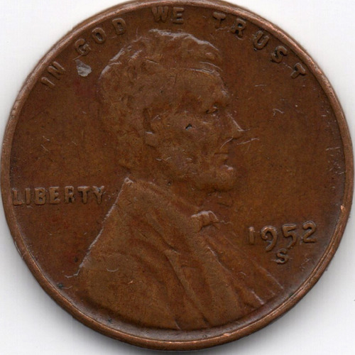 1952 S (1) Lincoln Cent Xf Moneda Penny Cobre 1c Dolar Usa $