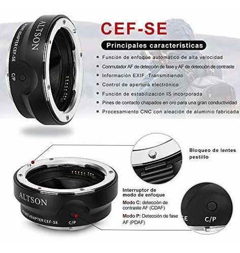 Imagen 2 de 6 de Lens To Sony Montaje Smart Adapter Auto Focus Ring For Cef Y