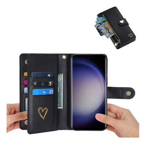 Jing Funda De Piel Tipo Cartera Con Cremallera Para Samsung