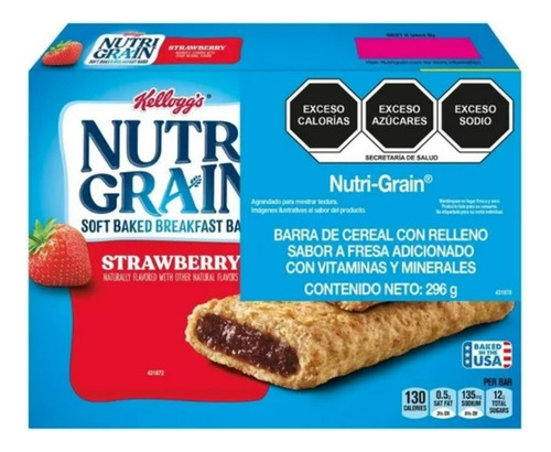 2 Pzs Barra De Cereal Kellogg's Nutrigrain Strawberry 8 Barr