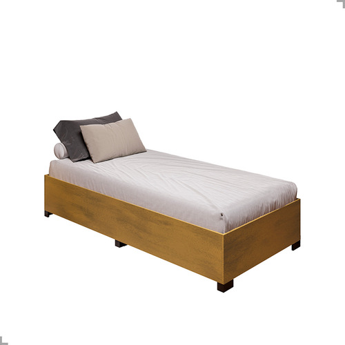 Cama Box 0,90 Base Resistente Para Colchão Solteiro Com Pés Cor Carvalho