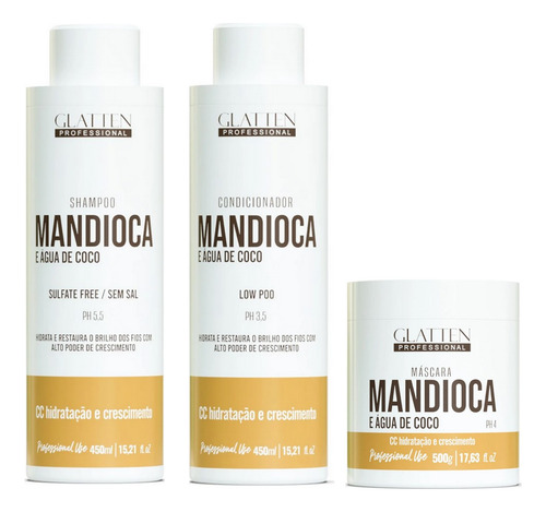 Glatten Mandioca E Água De Coco Shampoo E Cond E Máscara