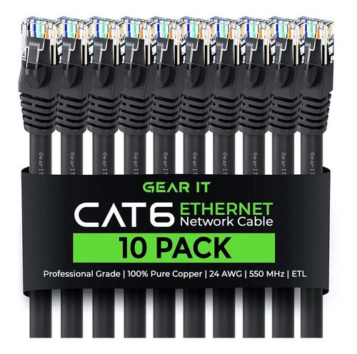 10 Pack Cat 6 Ethernet Cable Cat6 Snagless Patch 7 Pies...