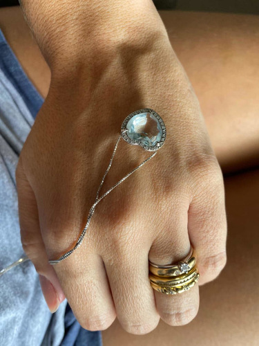 Colar Ouro Branco Com Pingente Em Topázio E Diamantes