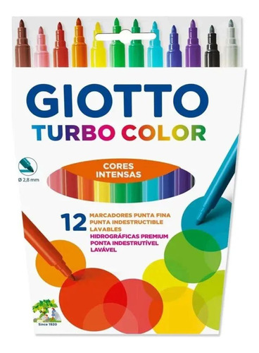 Canetinha Hidrocor Giotto Turbo Color Estojo 12 Cores