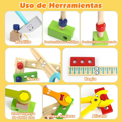 Juego Didáctico Caja De Herramientas Madera Regalo Cumpleaño