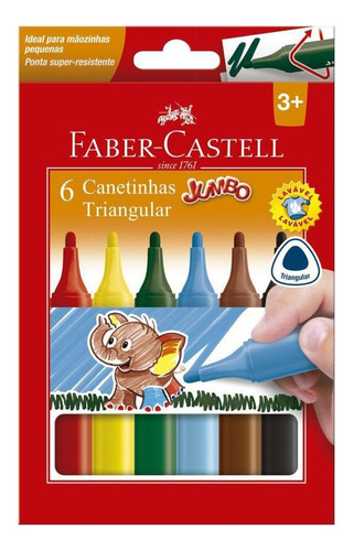 Canetinha Hidrográfica Faber Castell Jumbo Triang 6 Cores