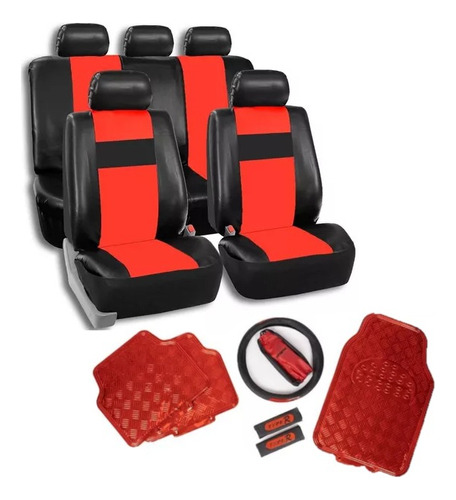 Kit Asientos Auto Cuero Eco+cubre Volant/cintur+alfom+palanc