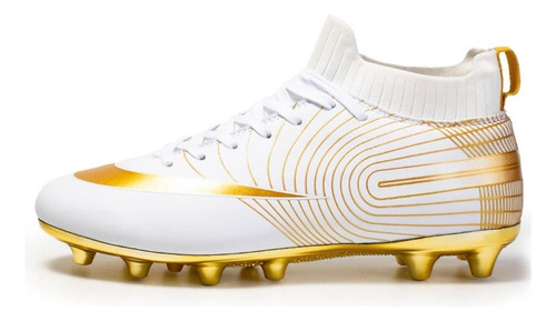 Botas De Futbol / Blanco Y Dorado 