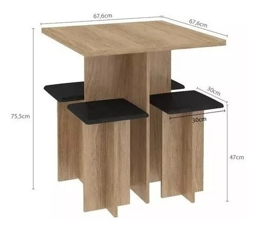 Juego Comedor 4 Sillas Mesa + Banquetas Desayunador Rustika