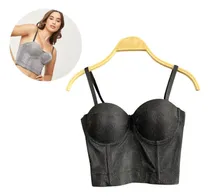 Comprar Top Corsets Bordado De Microtul Push Up Con Varilla