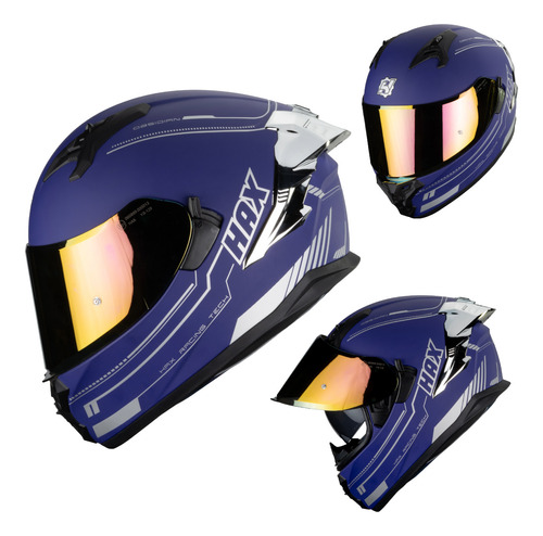 Casco Moto Integral Hax Obsidian 2.0 Purple Silver Ece 22.06