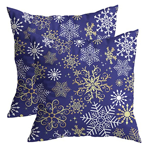 Fundas De Almohada Navideñas Color Azul Marino 45x45 C...