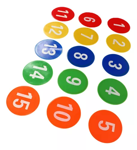 Marcador de puntos de números deportivos 1 a 15 marcadores de puntos de  números de alfombra con 5 colores brillantes para entrenamiento de fútbol