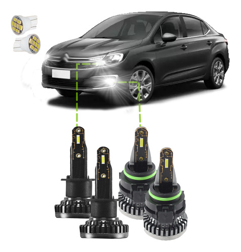 Kit Ultra Led Nano 30000lm Citroën C4 13/20 Baixa E Milha