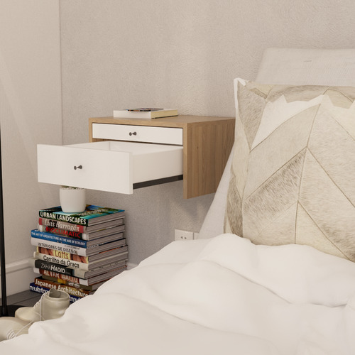 Mesa De Luz Flotante Home Colecction Con Cajón Y Desayunador Acabado Mate Color Olmo Everest