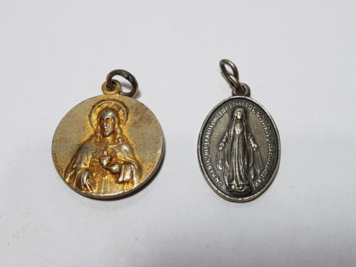 Imagen 3 de 10 de Antiguos Pines Religiosos Virgen Lujan Bronce Mag 59324